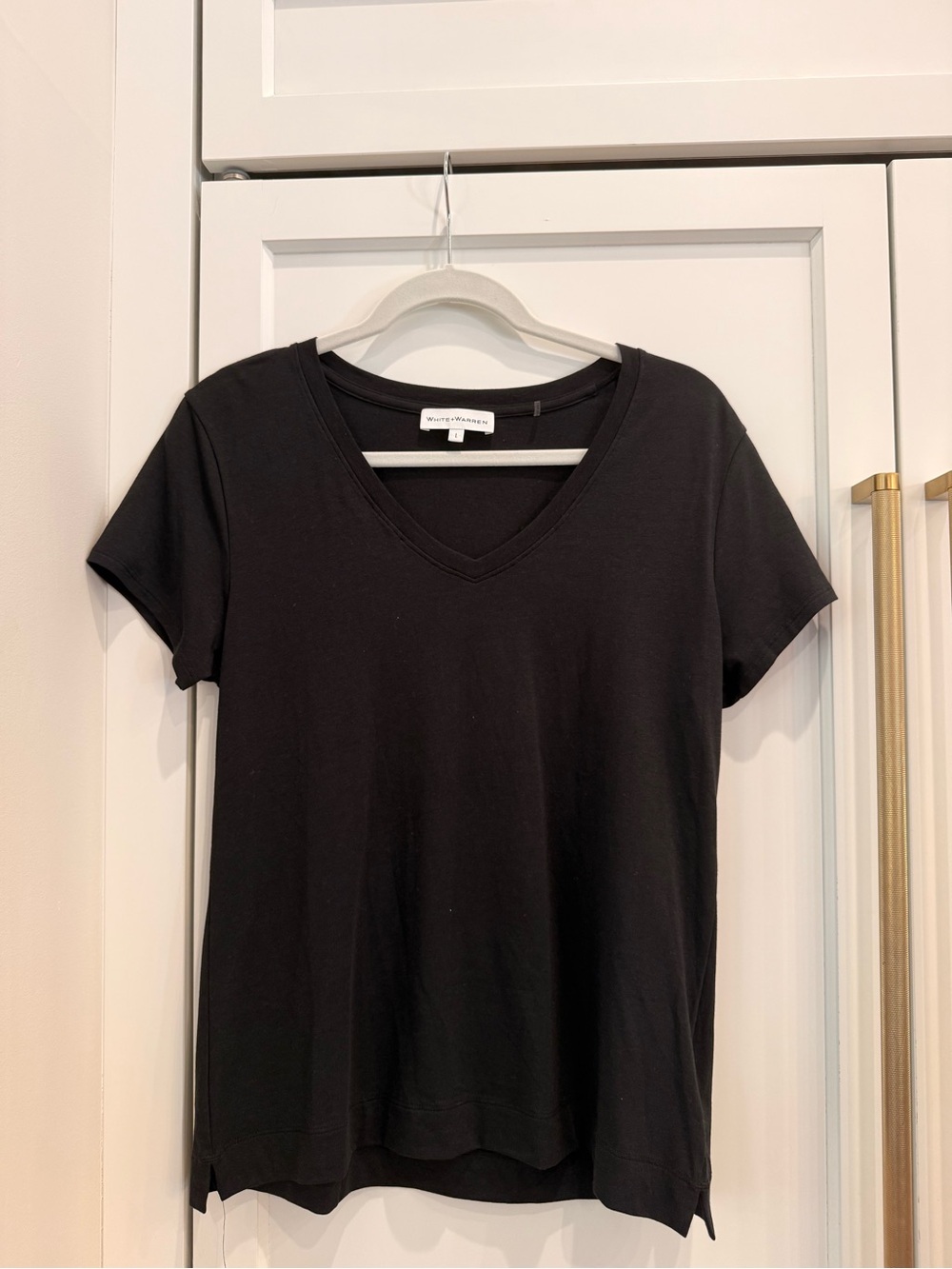 White + Warren Black V-Neck Short Sleeve Tee - Smooth Knit